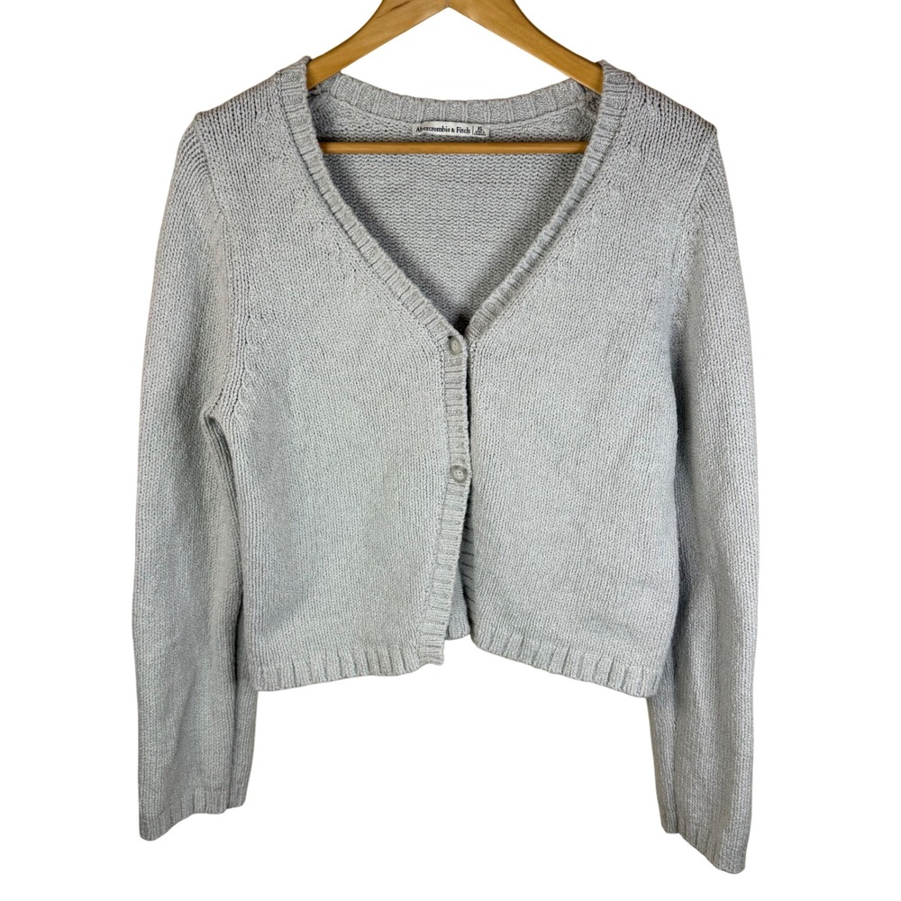 Abercrombie Fitch Womens Light Blue/Gray Knit Button Front Cardigan Sweater XL